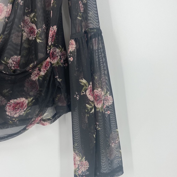 Bongo sheer romantic roses faux wrap blouse Gothic wide bell sleeve large - Picture 6 of 16